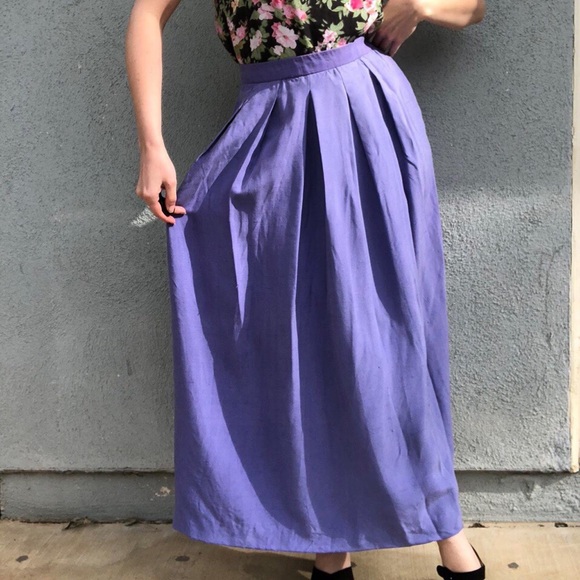 Vintage 50s 60s Silk Purple Midi Skirt Cottagecore Pinup Pleat Antique Retro M - Picture 5 of 7